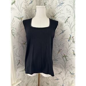 Claudia D Women's 75% Silk Blend Sleeveless Black Crop Top Sz L Sequins Collar